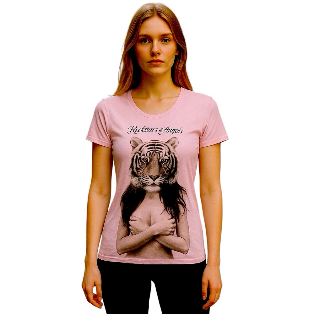 Rockstars & Angels Tiger Tee Shirt Women Color Rose Size L
